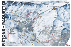 Plan des pistes piétons et raquettes à Vars