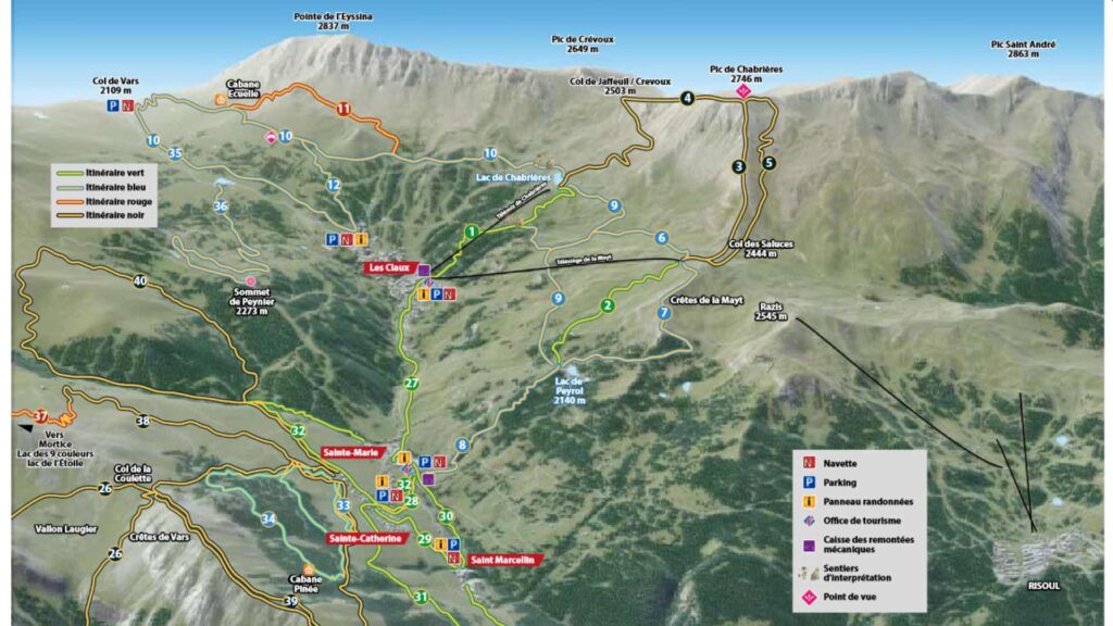 Carte des randonnées du domaine de Vars